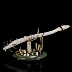  КОСТЬКОМПОЗИЦИЯ "ЛЕТНЯЯ РЫБАЛКА" бивень мамонта,китовый ус,яшма