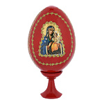 0063251/8,5см ЯЙЦО ПАСХАЛЬНОЕ С ЛИКОМ 'БМ НЕУВЯДАЕМЫЙ ЦВЕТ" на подставке 12см  (дерево)