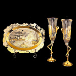 /без эмали Златоуст НАБОР винный "Любовь" на 2 персоны:Поднос+Фужеры