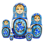 0072543 Сувенир МАТРЕШКА РУССКАЯ КРАСАВИЦА синяя 5 мест 18 см