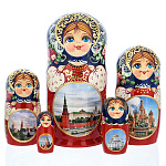 0036712 Матрешка  "МОСКВА.КРЕМЛЬ" СИНИЙ ПЛАТОК 5м 19см