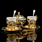 0034907/22016 Златоуст НАБОР КОФЕЙНЫЙ на 2 персоны+ сахарница, щипцы  Эмаль 