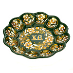 0063654  Хохломская роспись ПАСХАЛЬНИЦА "Лютики-цветочки" 12 яиц ЗЕЛЕНЫЙ ФОН