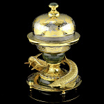 25655/Ф-нефрит Златоуст Икорница "ДВА ОСЕТРА" хрусталь, позолота, (металл.крышка), Нефрит (6241)