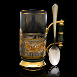 Подстаканник с золочением и нефритом "Орнамент". Златоуст