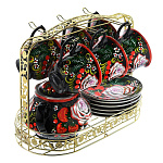 0021453 Хохлома Фарфор СЕРВИЗ НА ОВАЛЬНОЙ ПОДСТАВКЕ  чайный 15 предметов