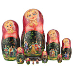 201096 Матрешка "ГУЛЯНИЕ ЛЕТО" бордо платок, 10 мест 28 см 