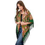 0023370-1580-9 /125*125см ПЛАТОК ППс "СКАЗОЧНЫЕ МОТИВЫ" шерсть100%,бахрома-шелк зеленый