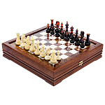 0063814  Шахматы "Европейские" (поле нат.камень) 34*34см  Фигуры Янтарные