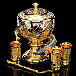 0012079/эмаль Златоуст НАБОР:Икорница"ПОДВОДНЫЙ МИР. Посейдон"ложка + 3ст,п/з,Эмаль, Хрусталь в П/У