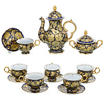 /коб-зол Гжель Сервиз Кофейный "Тюльпан" кобальт в золоте на 6 п. 15 предм. Авт.Тарыгин М.В.