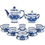 0068316 Гжель Сервиз ЧАЙНЫЙ "Рождественский" 6 перс выс чашки кобальт (СТС)