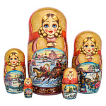 201557 Матрешка "ТРОЙКА. ЗИМА", красн платок, 5 мест 18 см 