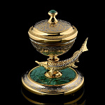 Златоуст Икорница "Осетр"малахит, 100*100*130мм 2100гр 118678