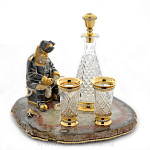 0016791 Златоуст НАБОР ПИТЕЙНЫЙ "ЗИМНЯЯ РЫБАЛКА"штоф+2стопки, позолота, в ПУ 557