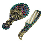 0018857 Сувенир Набор ЗЕРКАЛО С РАСЧЕСКОЙ малый "ПАВЛИН" зеленое