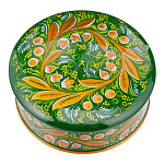 Деревянная круглая шкатулка с росписью "Ландыш". Хохлома