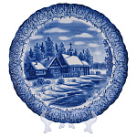 Тарелка декоративная "Зима в деревне". Гжель