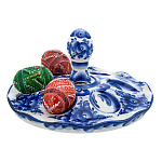 0070796 Гжель тарелка Пасхальная с солонкой в кобальте  