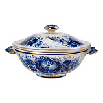 Бульонница фарфоровая с росписью. Гжель в золоте