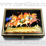 0019134 Лаковая миниатюра Шкатулка  для документов 34*25 "Три богатыря" Авт.Новикова (п213)