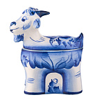 Шкатулка фарфоровая с росписью "Коза". Гжель