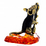 Статуэтка с янтарем "Мышь с ложкой Доллар" (коньячный), фотография 2. Интернет-магазин ЛАВКА ПОДАРКОВ