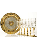 3530/ведерко Златоуст Набор для шампанского: Поднос+6 бокалов+Ведерко в ПУ