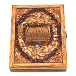 200352 Янтарь Шкатулка деревянная МОСКВА  (янтарь, заливка) 20*25 см