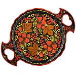 0032193/35*25 Хохлома ПОДНОС КРУГЛЫЙ С РУЧКАМИ в ассортименте