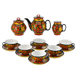 Чайный сервиз на 6 персон "Клубника". Хохлома