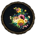202805/42см Поднос ЖОСТОВО с росписью "Цветы"(фон черн)