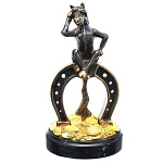 0022885/РЛЗ Бронза скульптура "Подкова"ПАНИ УДАЧА!" на подставке Мрамор, Эмаль 17см 