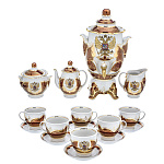 0028995  Кисловодский фарфор НАБОР  Самовар+сервиз 6 перс "ГЕРБ" фарфор