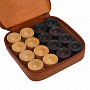 Набор деревянных фишек для нард в кожаном футляре, фотография 3. Интернет-магазин ЛАВКА ПОДАРКОВ