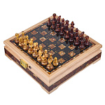 Шахматы с инкрустацией и фигурами из янтаря 28х28 см
