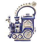 0012149 Гжель  ЧАЙНИК "Паровоз" малый  в золоте