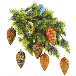 0021035 Хохлома Елочная игрушка "Шишка"70*40мм 08310070040