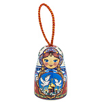 0074422 Сувенир  КОЛОКОЛЬЧИК "МАТРЕШКА" красная керамика 5,5 см