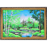 0052503/1263/40*60см  Нат.камень Картина"Водоем" Багет гипс №6 ассортимент