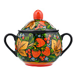 Сахарница фарфоровая с росписью "Клубника". Хохлома