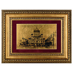 0068015 Картина на золоте "Храм Христа Спасителя" 45*35 красный паспарту в ПУ