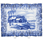  Гжель ТАРЕЛКА декоративная ЛОДКА НА ПРУДУ , 17*14 см