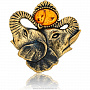 Брошь с янтарем "Индийские слоны", фотография 1. Интернет-магазин ЛАВКА ПОДАРКОВ
