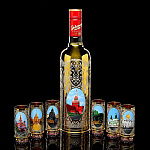 0035113 Златоуст НАБОР ВОДОЧНЫЙ "МОСКВА":ЧЕХОЛ на бут.0,5+6стопок в ПУ