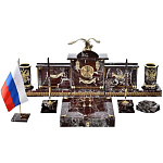 11691 Бронза Настольная визитница с часами "Герб МЧС" Змеевик (3.01)