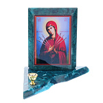 0039530/8820 Нат.камень ИКОНА с подсвечником СЕМИСТРЕЛЬНАЯ малая змеевик 95*95*100мм 350гр