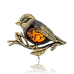 0071529/2861.4 Брошь Птица Синица (коньячный)