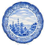 Тарелка декоративная с росписью "Лето в деревне". Гжель