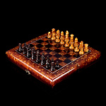 0066437 Шахматная доска складная"Янтарный дебют 2"с фигурами, Янтарь, дерево, лак.31*15*8см